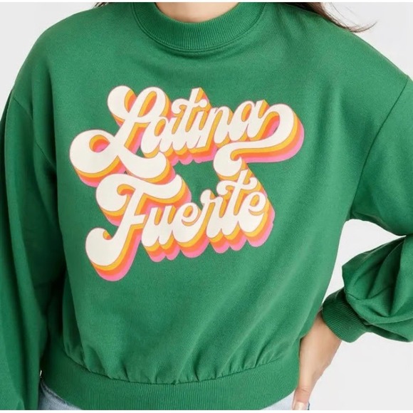 Heritage Tops - Latino Heritage Month Women Shirt "Latina Fuerte" Green Long Sleeve Target M